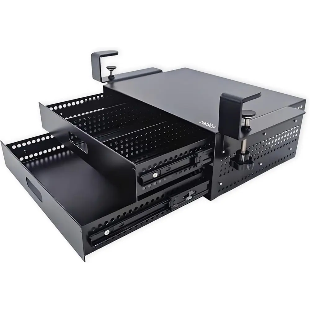 

Clamp-On Metal Desk Organizer: No-Drill Slide-Out Storage for Home and Office Desks
