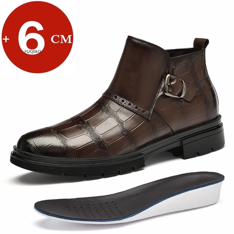 

Мужские зимние роскошные ботильоны высшего качества с подъемом, классические ботинки челси из натуральной кожи в стиле ретро, теплые, удобные, увеличивающие рост