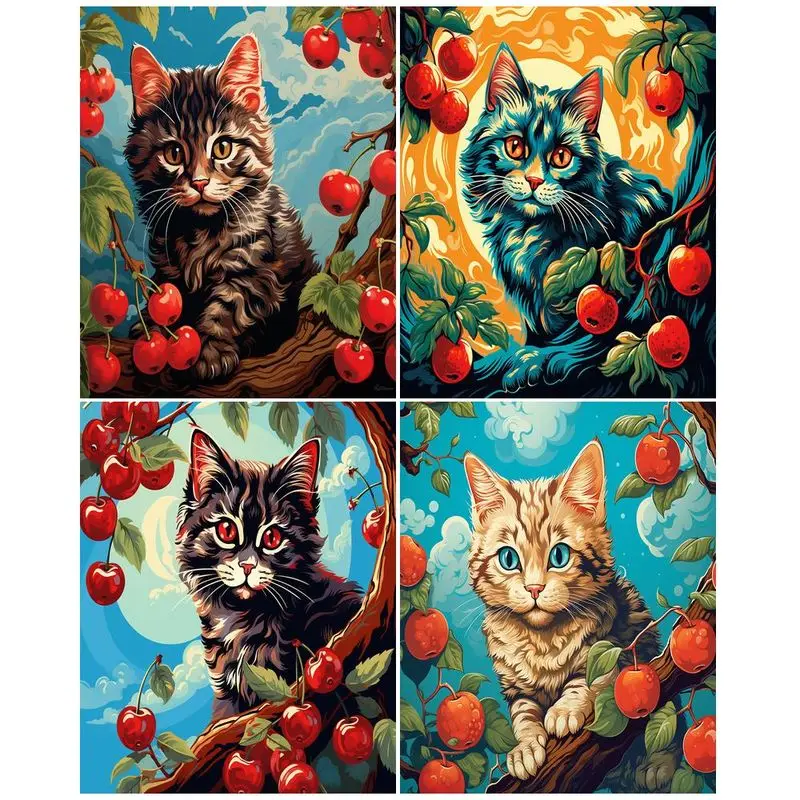 

CHENISTORY Coloring By Numbers Cherry Cat Wall Art Pictures By Number Animal For Adults DIY 40x50cm Frame Home Decoration