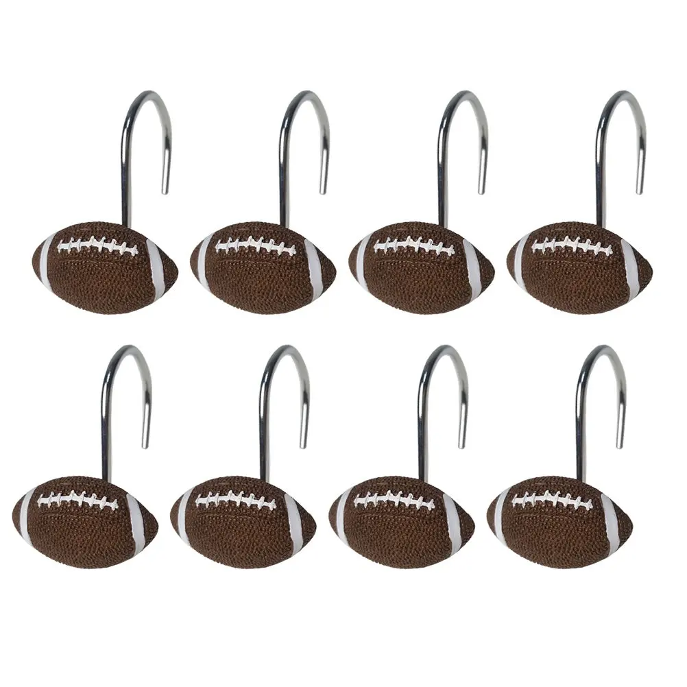 Rugby-Shaped Resin Metal Curtain Hooks – 12pcs, Rust-Resistant for Shower, Bathroom, Door, Window, Living Room, Bedroom