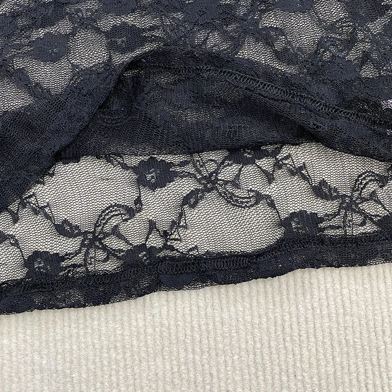 الفرنسية الشارع أناقة الإناث شبكة تول منظور الدبابات الأعلى 2025 مثير الدانتيل الأزهار أكمام جولة الرقبة بلون سترة مثيرة #5