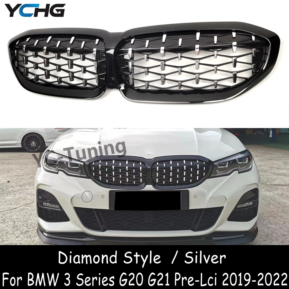 

Алмазная решетка Pre-Lci для BMW 3 серии G20 G21 Pre-Lci 318i 320i 330i M340i M340d 330d 320d Решетка переднего бампера 2019-2022 гг.
