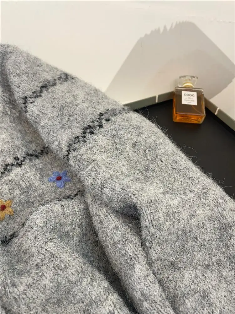 يا لينة مريحة المرأة محبوك سترة معطف فضفاض مطرز كسول Sle الخريف الشتاء جديد وصول زر حتى سترة أعلى #3