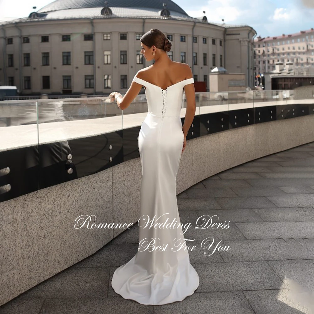 Vestido De Novia De sirena con hombros descubiertos, sencillo, con pliegues, cuello en V, lado alto, espalda abierta, personalizado