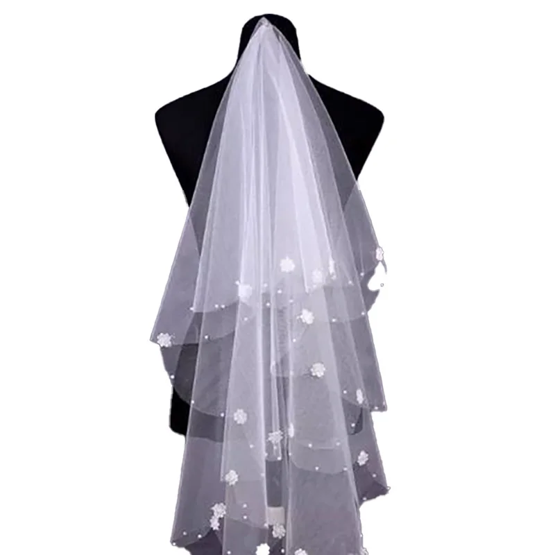 Women's 1 Tier Pearl Beaded Wedding Bridal Veil Bachelorette Party Tulle Veils