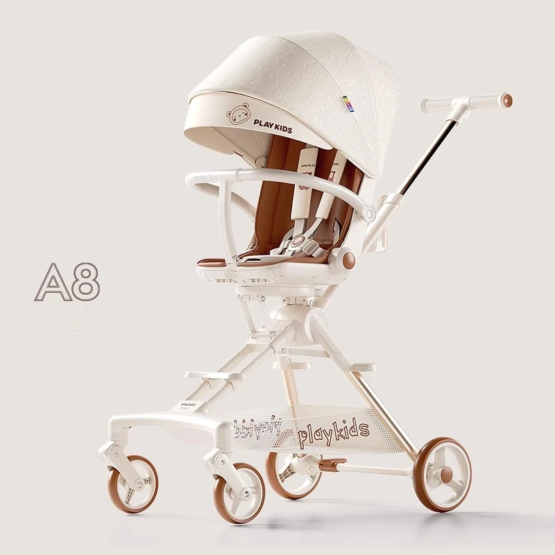 A8 Folding Baby Stroller Can Sit Lying High Landscape Two-way Baby Strolling Cart with Sounds Lightweight Anti-Rollover