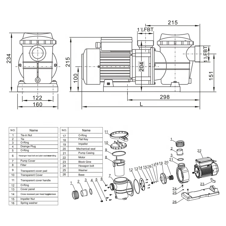 전기 수영장 순환 워터 펌프, 110V, 50Hz, 60Hz, 0.35hp-3hp