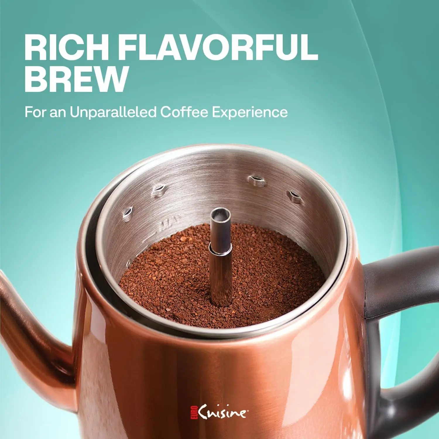 دورق قهوة كهربائي من الفولاذ المقاوم للصدأ PER12، 12 كوب، لمسة نهائية من النحاس المصقول، فوهة معقوفة بدون قطرات، مقبض زجاجي شفاف، Br