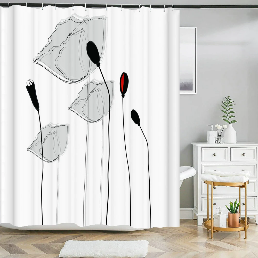 Flower Shower Curtain Bathroom Waterproof Polyester Shower Curtain Floral Printing Curtains for Bathroom Shower with Hooks