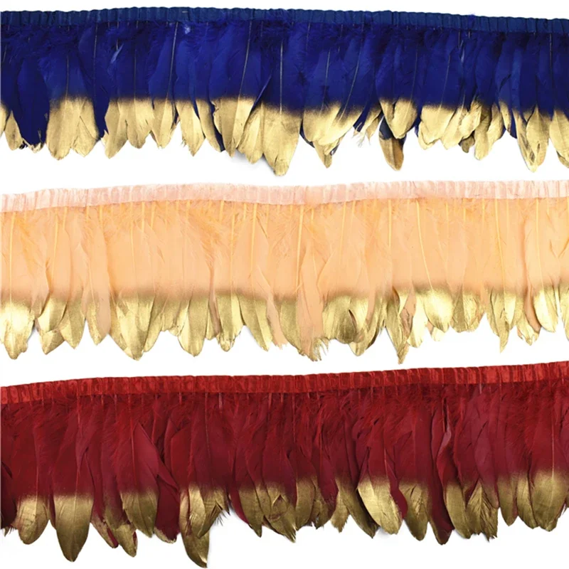 2 Meter Sprühgold-Silber-Beschichtete Gänsefeder-Borte auf Band, Gänsefeder-Handarbeiten, Nähzubehör, Fransen, Kleidungsdekoration – Detail 1