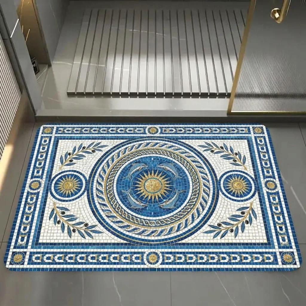 Square Diatom Mud Bath Mat, Water Absorbent Bathroom Rug with Anti-Slip Rubber Base for Toilet and Front Door