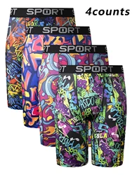 New 4 pairs of men's underwear fashion cartoon graffiti in elastic boxer shorts comfortable and soft men's growth underwear