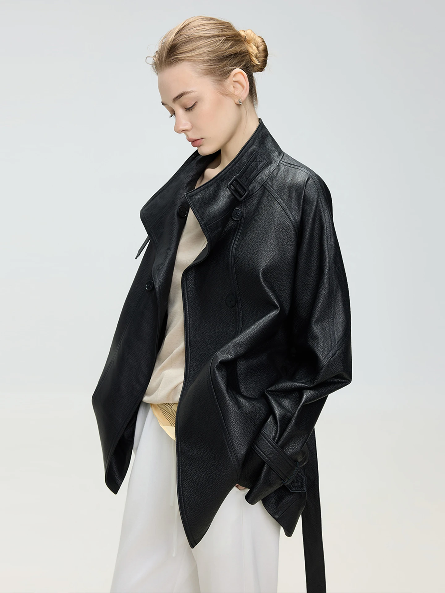 

Кожаная куртка-жилет LUR из овчины премиум-класса с двойным рядом пуговиц, утягивающая талию, средней длины, для женщин