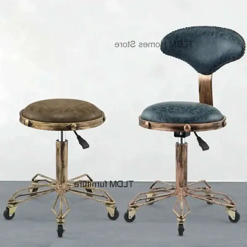 

Nordic Retro Barber Chairs Hair Salon Beauty Salon Chair with Wheels Modern Salon Furniture Creative Bar Stool Home Makeup Chair