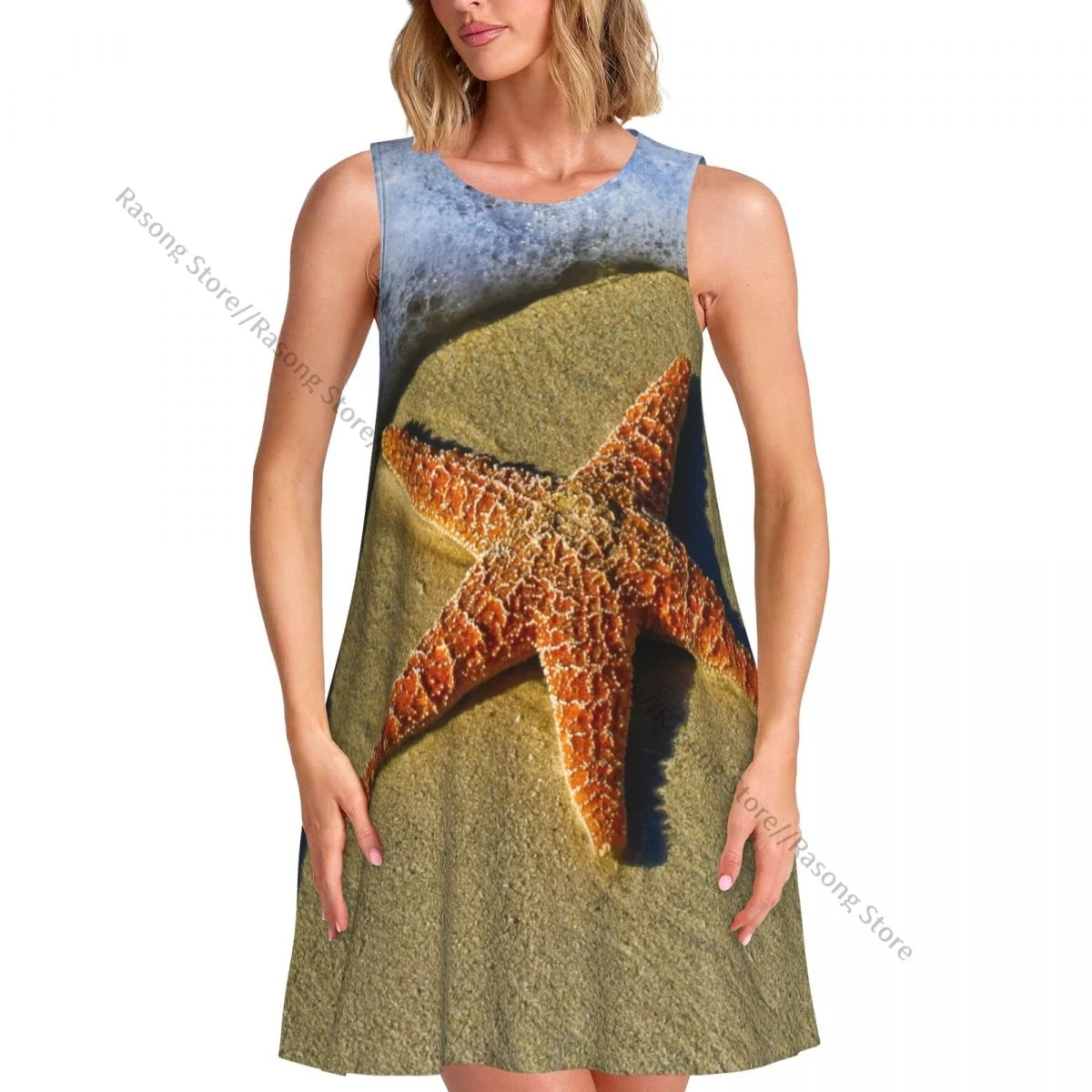 ชุดสตรีปลาดาวทะเลทรายฤดูร้อน Casual T เสื้อชายหาด COVER UP Tank Dress