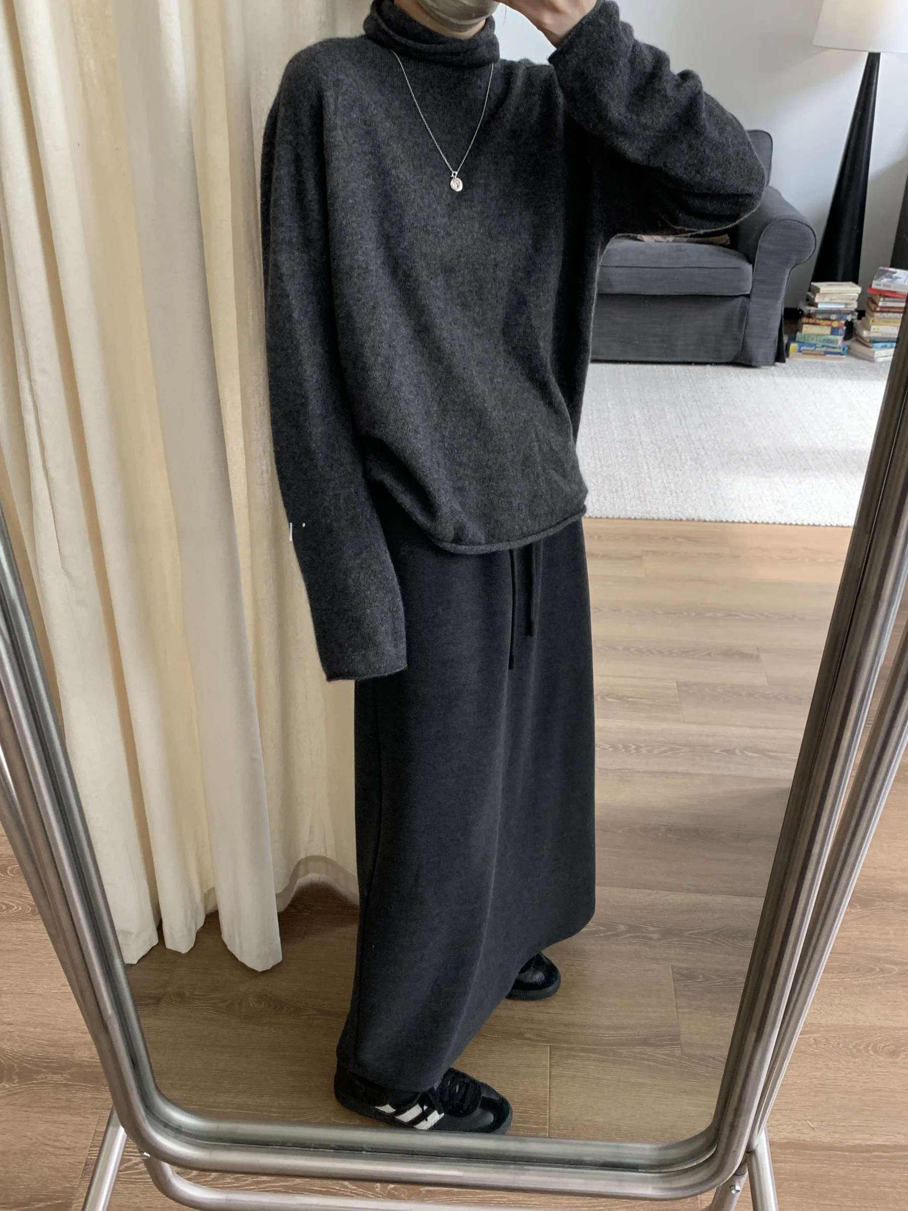 

NIZONDAYS Winter New Simple Acetate Wool Dstring Straight Pure Color Mid-Length A-Line Skirt for Women Commute Sle