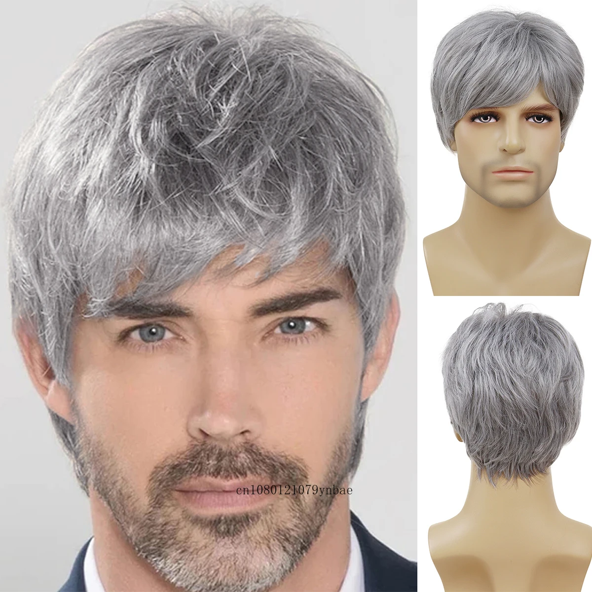 

Short Haircuts Grey Synthetic Hair Wig for Men Carnival Party Cosplay Halloween Wigs with Bangs Old Man Grandpa Heat Resistant