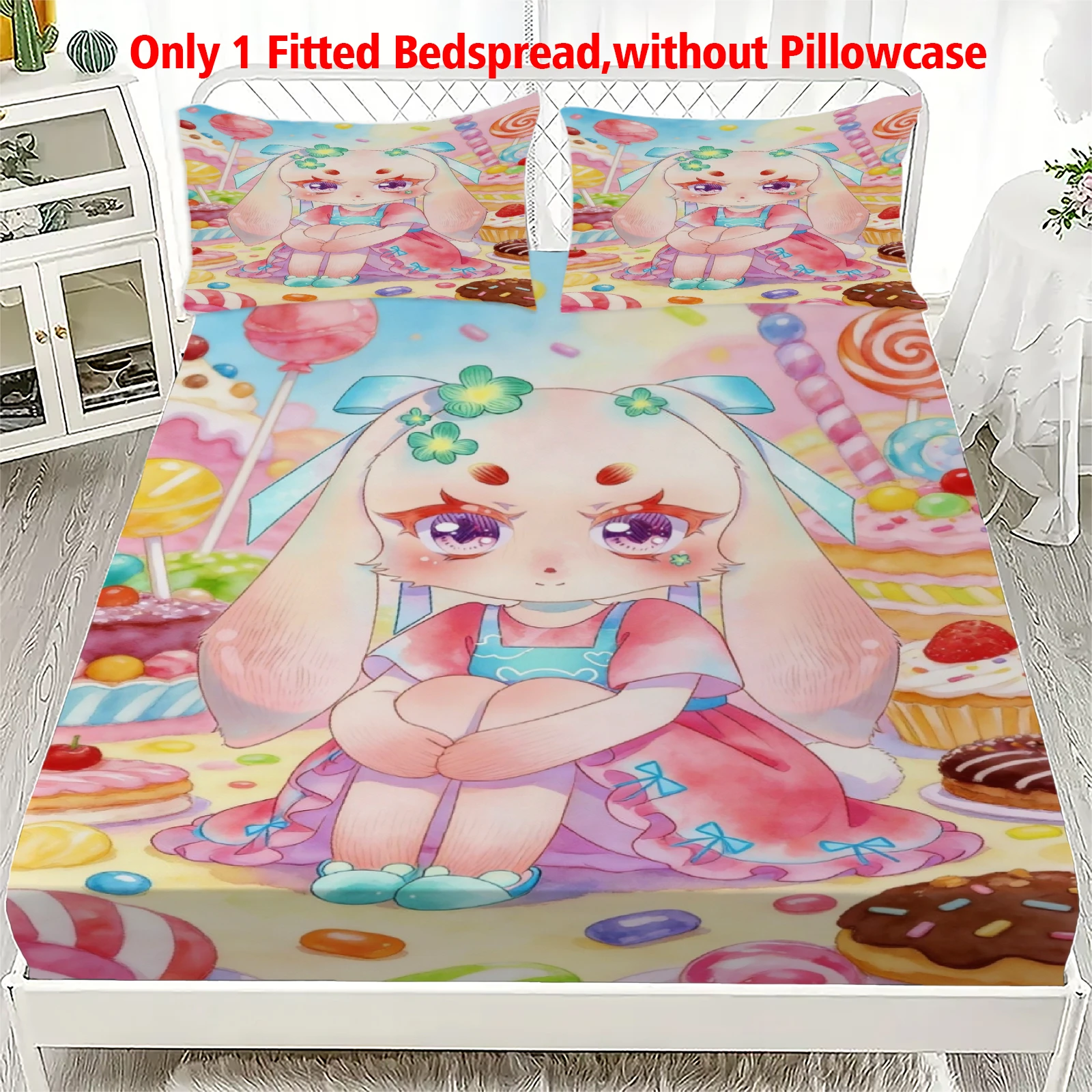 3pcs Fitted Sheet Set Soft Fluff Town Lulu-Sleepy Bunny Breathable Fitted Sheet Set for Home Decor with 2 Pillowcases For Kids