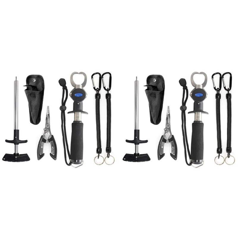 

2X Fishing Gear Fish Lip Gripper With Scale Measuring Tape Fishing Hook Remover Fishing Pliers With Lanyard Saltwater