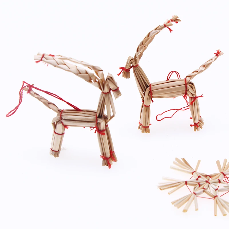 6pcs Christmas Straw Crafts Party Decoration Miniature Scene Xmas Tree Decorations Doll House