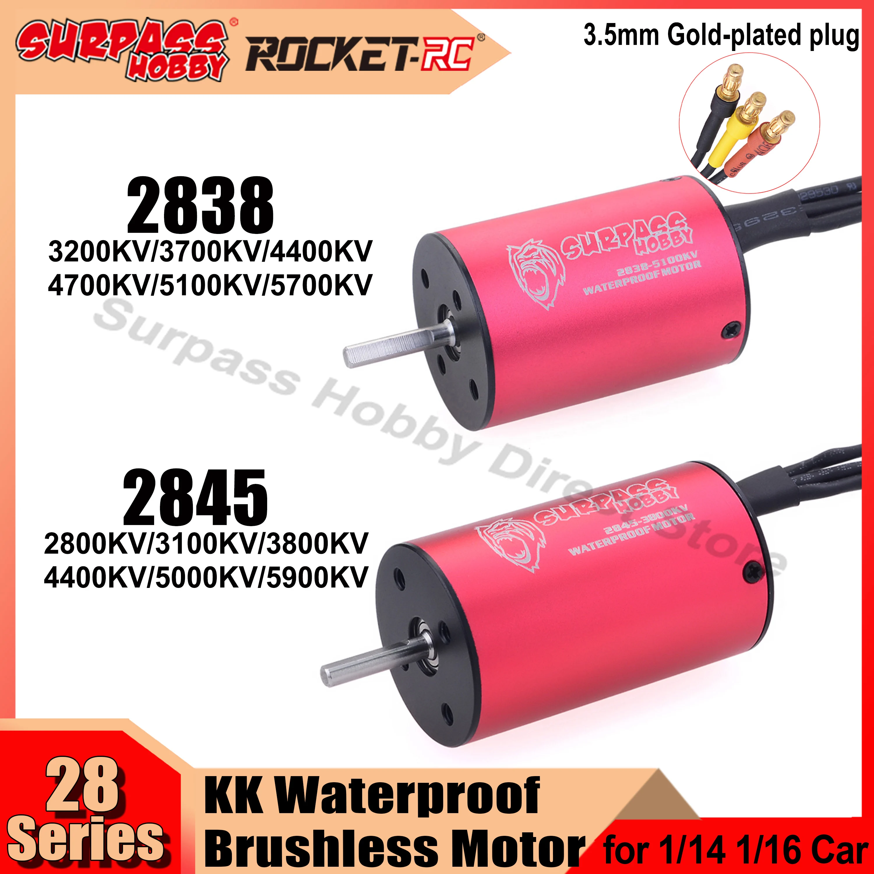 

SURPASS HOBBY 2838 2845 3200KV 3600KV 3700KV 4400KV 4700KV 5100KV 5700KV Waterproof Brushless Motor for 1/14 1/16 RC Car Boat