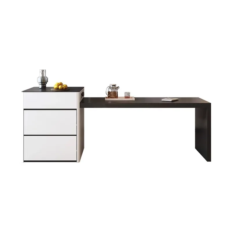 

Black and white, slate, island, dining table, integrated, retractable, modern, mid island, dining table, household