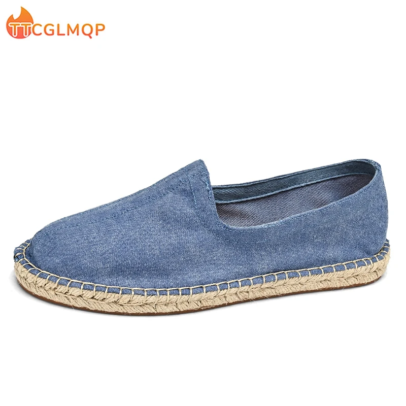 Summer Fashion Canvas Men's Casual Shoes Handmade Weaving Fisherman Shoes Fashion Casual Flat Espadrilles Driving Shoes Big Size