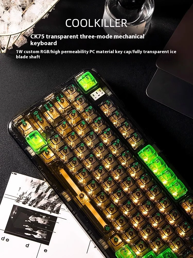 Coolkiller Ck75 Mechanical Keyboard Wireless 3 Mode 2.4g Rgb Outemu Matte Transparent Hot Swap Gamer Office Keyboard Custom gift