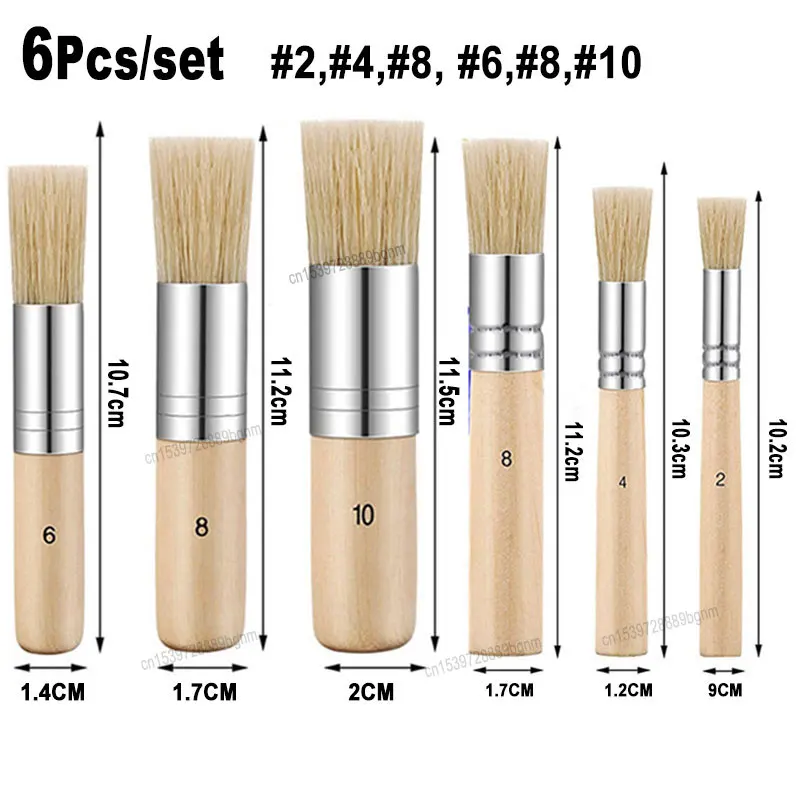 3/6Pcs Bristle Hair Stencil Paint Brushes Art Set Wooden Handle #2 #4 #6 #8 #10 For DIY Crafts Acrylic Oil Watercolor Painting