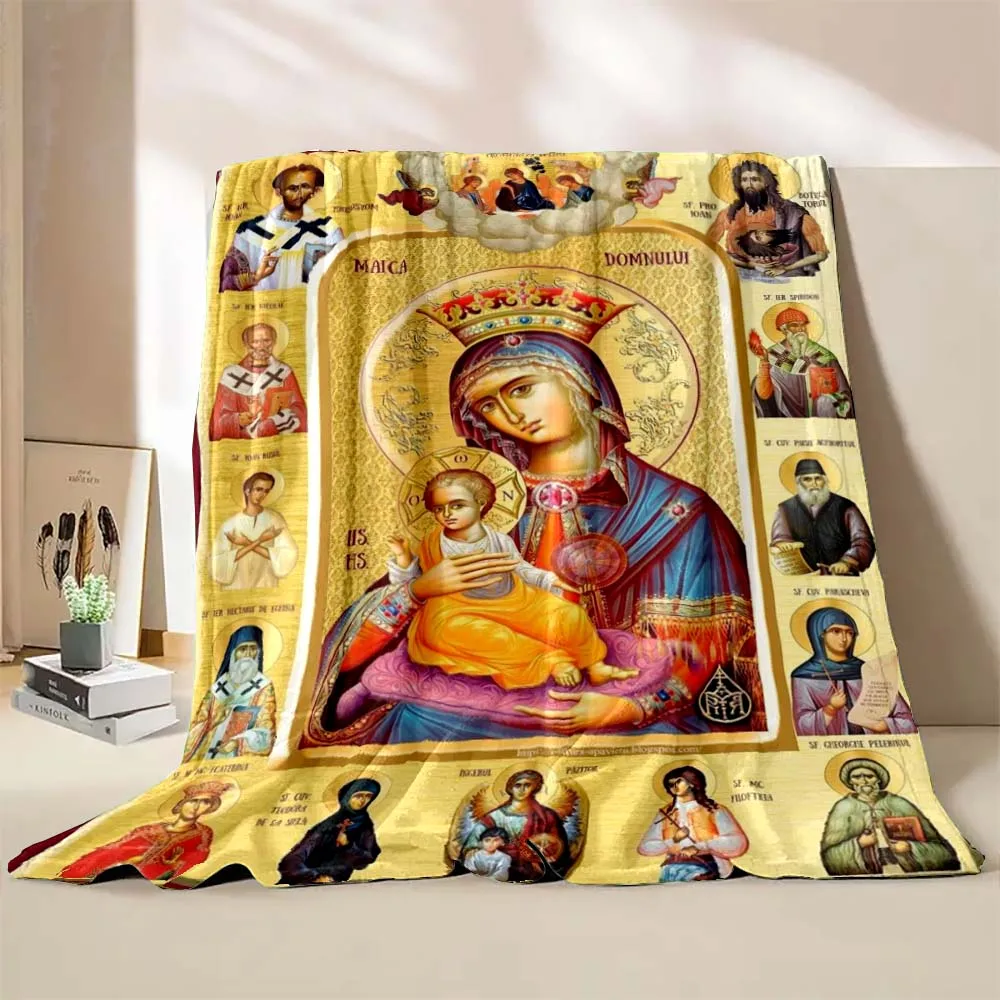 بطانية مطبوعة للبالغين والأطفال ، يصلي مسيح العذراء مريم ، ناعم ومريح ، للسفر في المنزل ، دافئ ، 6 أحجام