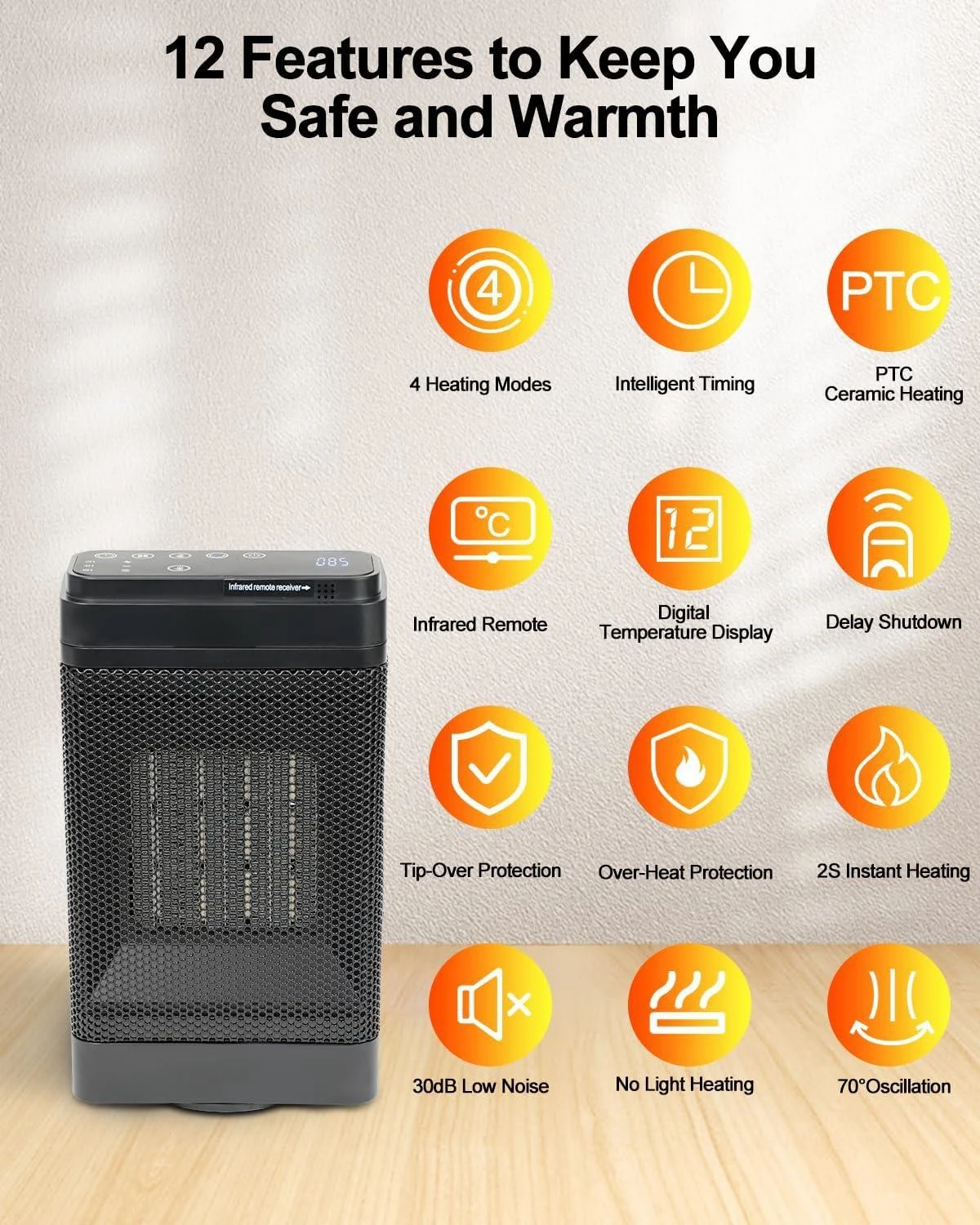 Grzejnik elektryczny 1500W na zimę PTC szybkie nagrzewanie obsługa zdalnego sterowania głowica potrząsająca domowy biurkowy przenośny dmuchawa powietrza