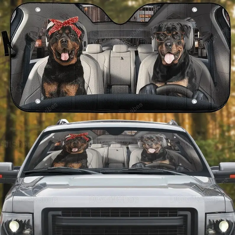 Rottweiler Couple Car Sun Shade, Rottweiler Car Accessories, Car Decor, Gift For Him Her, Rottweiler Lovers, Rottweiler Decorati