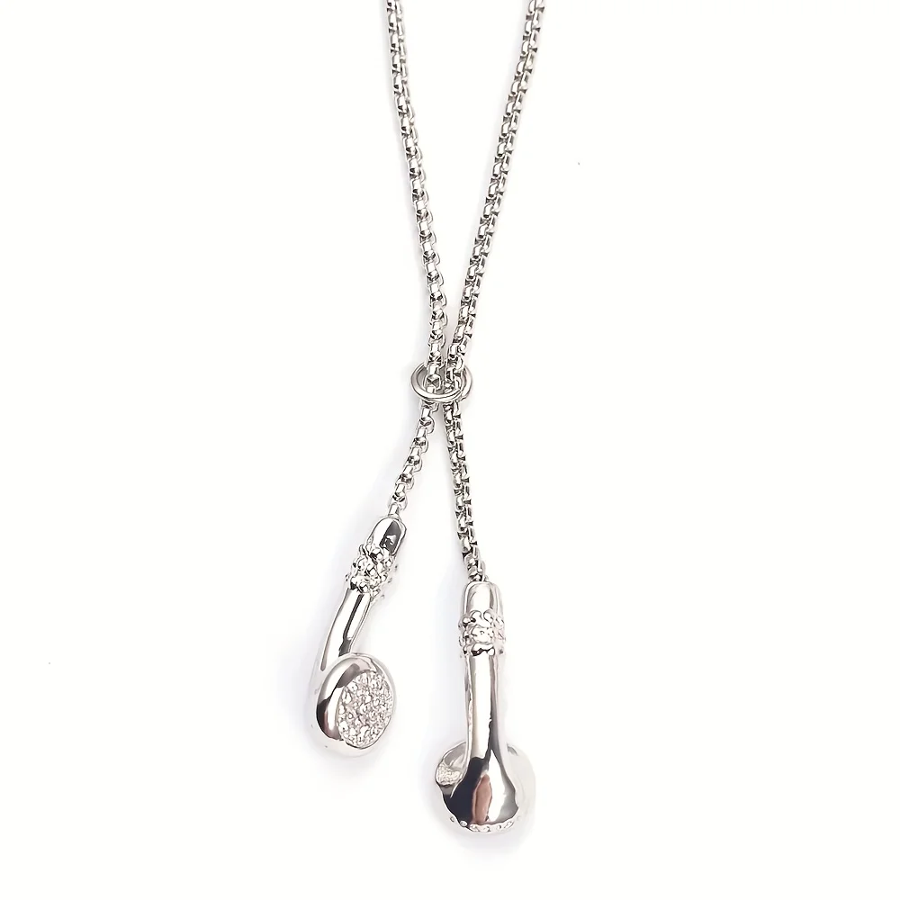 1pc Versatile necklace, hip-hop fashion music, earbud shaped pendant, metal men's clothing accessories