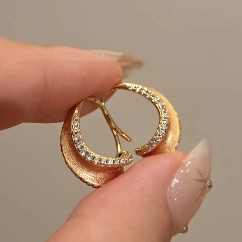 Inspiration inlay diamonds brushed moon earrings for women shine exquisite and high-end unique earring banquet jewelry gifts