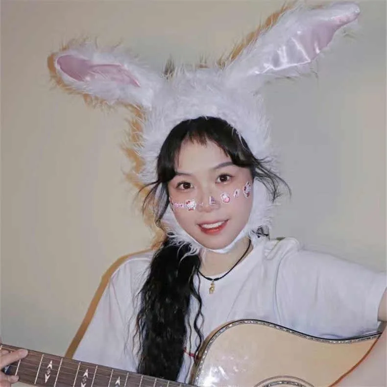 Sweet Cute Beanies Hat Women Plush Rabbit Long Ear Hat Girls Cover Cosplay Costume Bunny Cute Hats Women Performance Hat