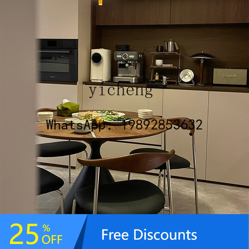 AA  medieval dining table round solid wood household walnut table color small apartment retro hourglass dining table