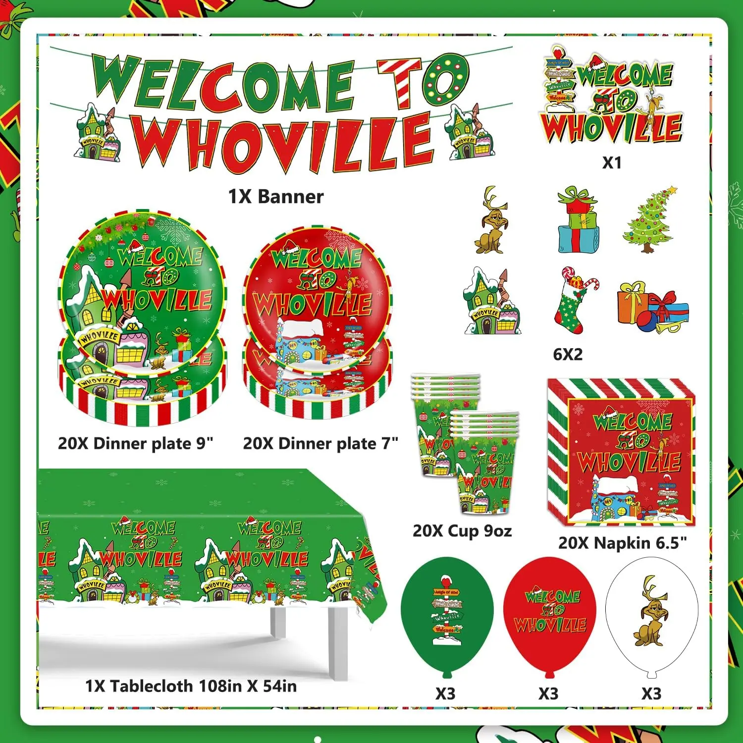 104pcs Christmas Party Decorations Disposable Tableware Set for 20 Guests