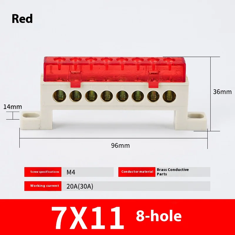 Kabellose Klemmenleiste 3/4/5/6/7/10-Loch Verteilerdose Klemmenblock Staubdichte Erdungskupferschiene Brückentyp Busbar mit Abdeckung