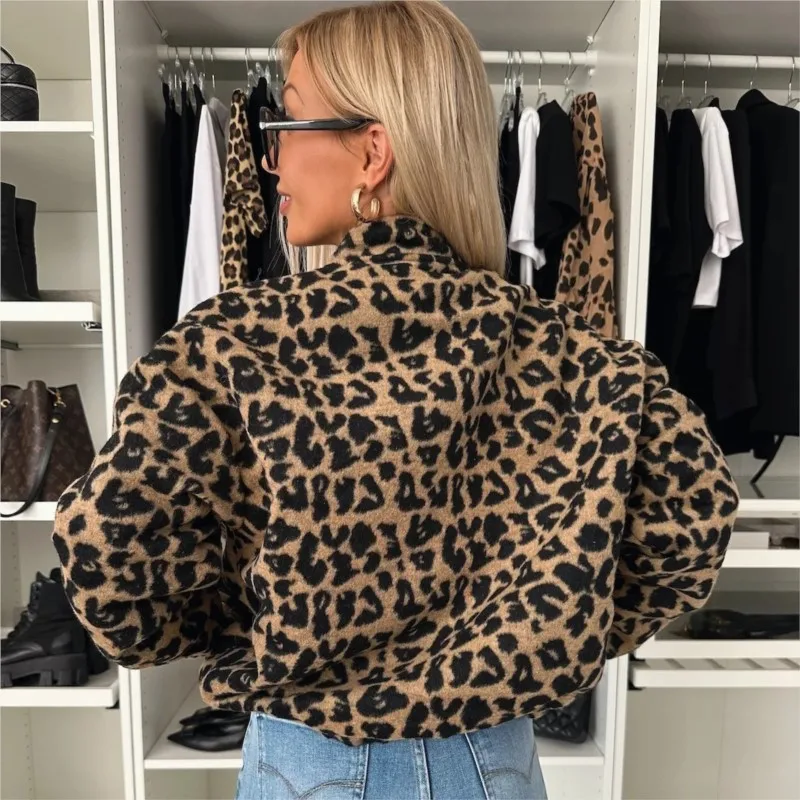 2025 Otoño Invierno Retro Y2K estampado de leopardo chaqueta de piel sintética mujeres suelta Casual elegante ropa de abrigo única
