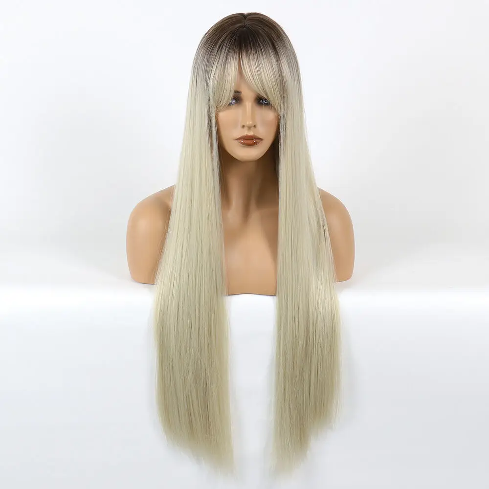 

Long Full Wig Ombre Brown Blonde Straight Nutural Synthetic Wigs