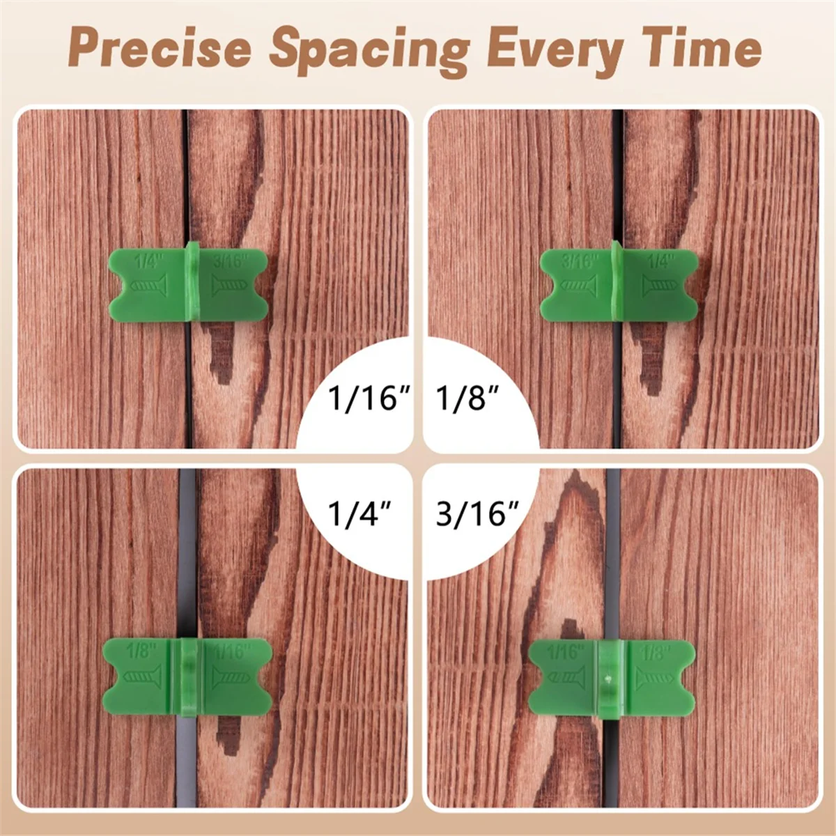 A002 4Pcs ABS Deck Spacer Tool,4 Thicknesses Deck Board Spacers(1/16In, 1/8In, 3/16In, 1/4In),Green Deck Spacers Assorted