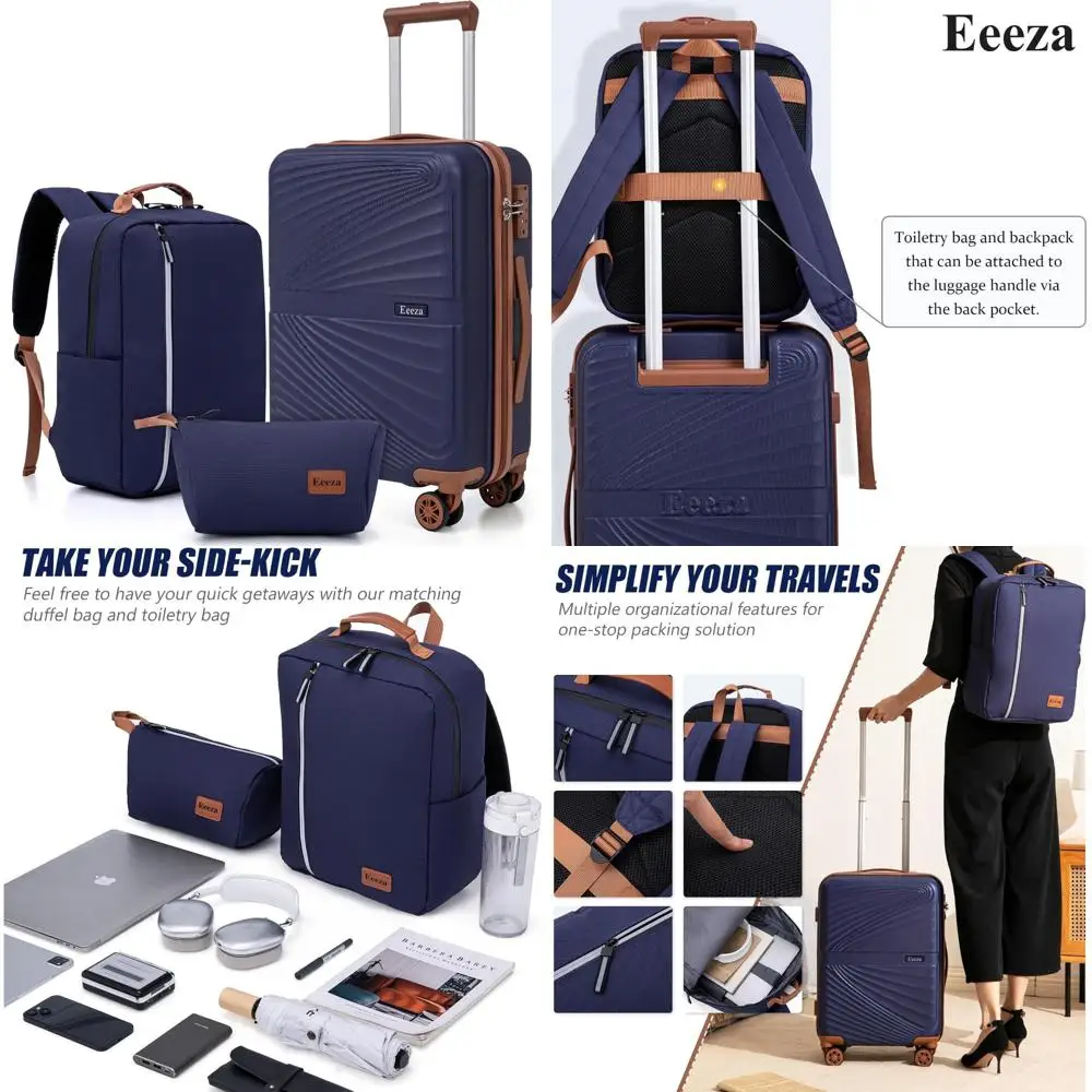 مجموعة أمتعة السفر - 3 قطع من حقائب الدوارة الصلبة مع قفل TSA، مادة ABS، متضمنة الحمل