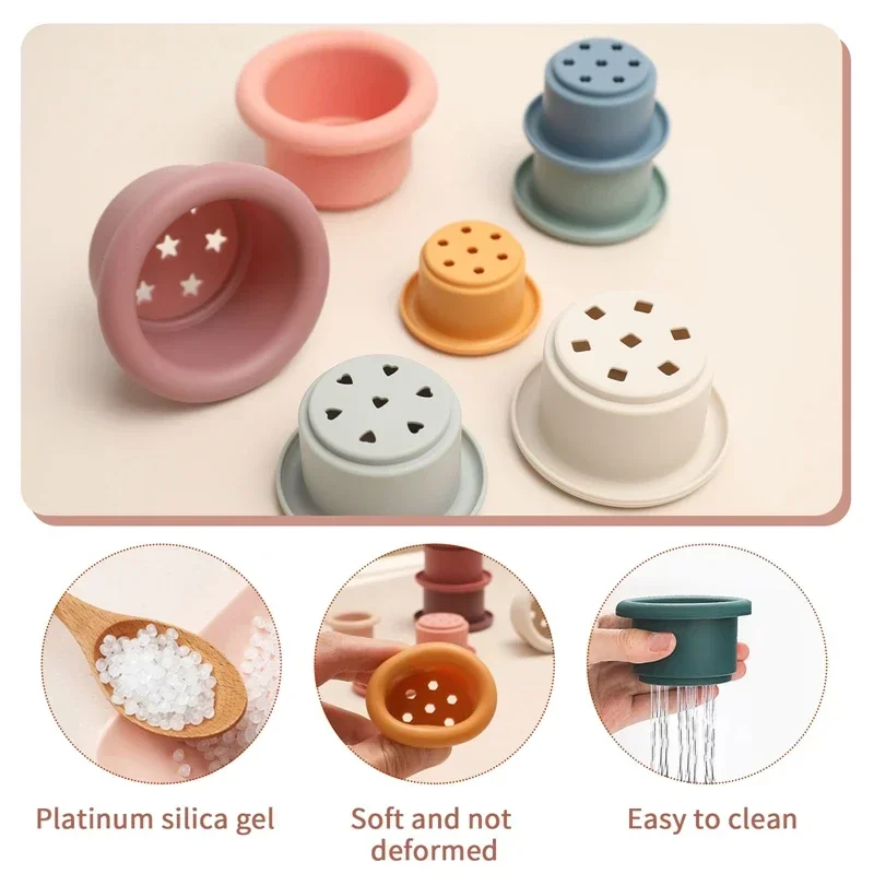 Baby Silicone Hourglass Stacking Cup Montessori Educational Toy Intelligence Gift Toys Stacking Ring Tower Toy Infant Bath Play