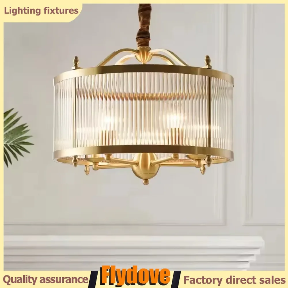 

American Luxury Glass Chandelier Creative Restaurant Gold Copper Lamp Living Room Bedroom Home Decoration Ceiling LED Chandelier