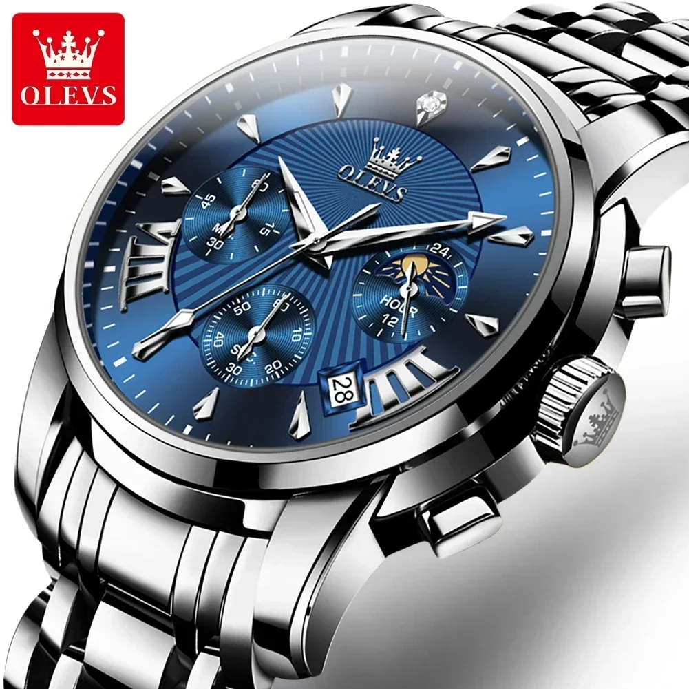 OLEVS 2892 Luxury Quartz Watch For Men Stainless Steel Waterproof Luminous Date Week Roman WristWatches Calendar Mens Watches