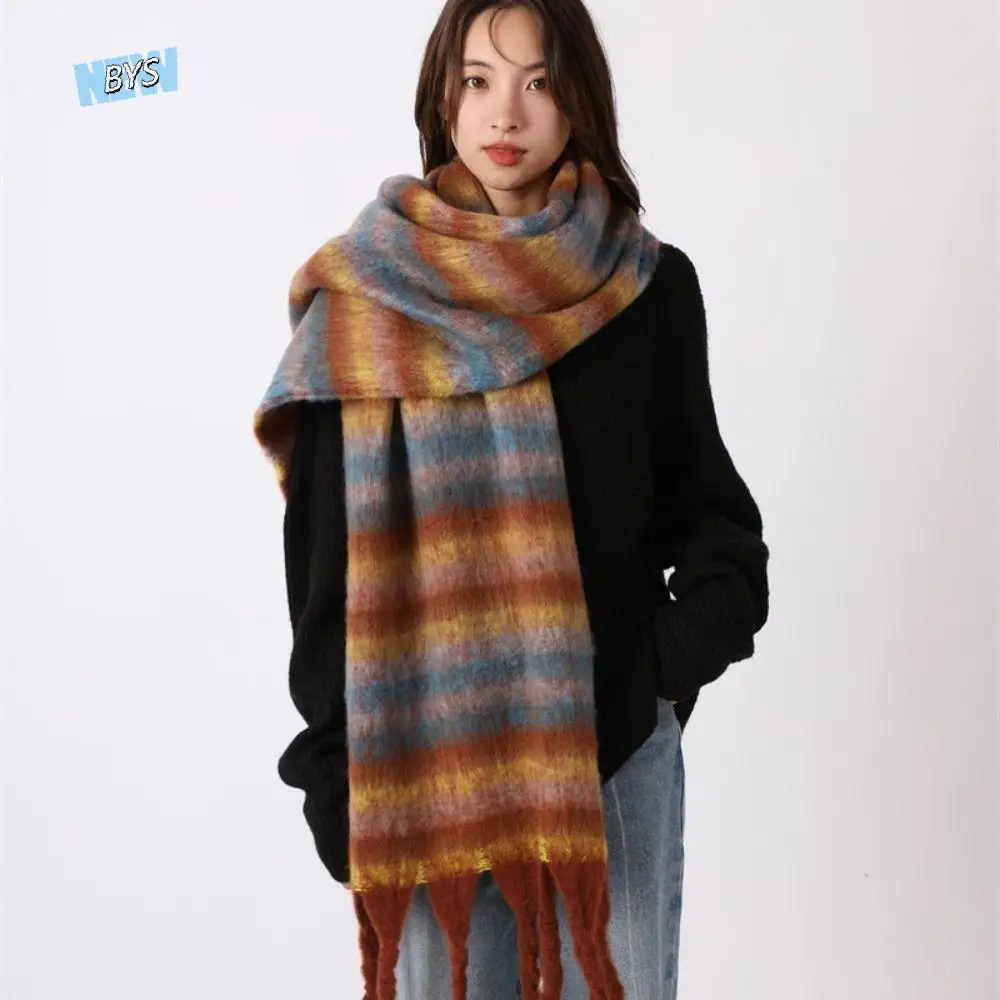 

Classic Mohair Plaid Wool Scarf Tassel Plush Winter Cashmere Scarves Thicken Korean Style Long Shawl Student