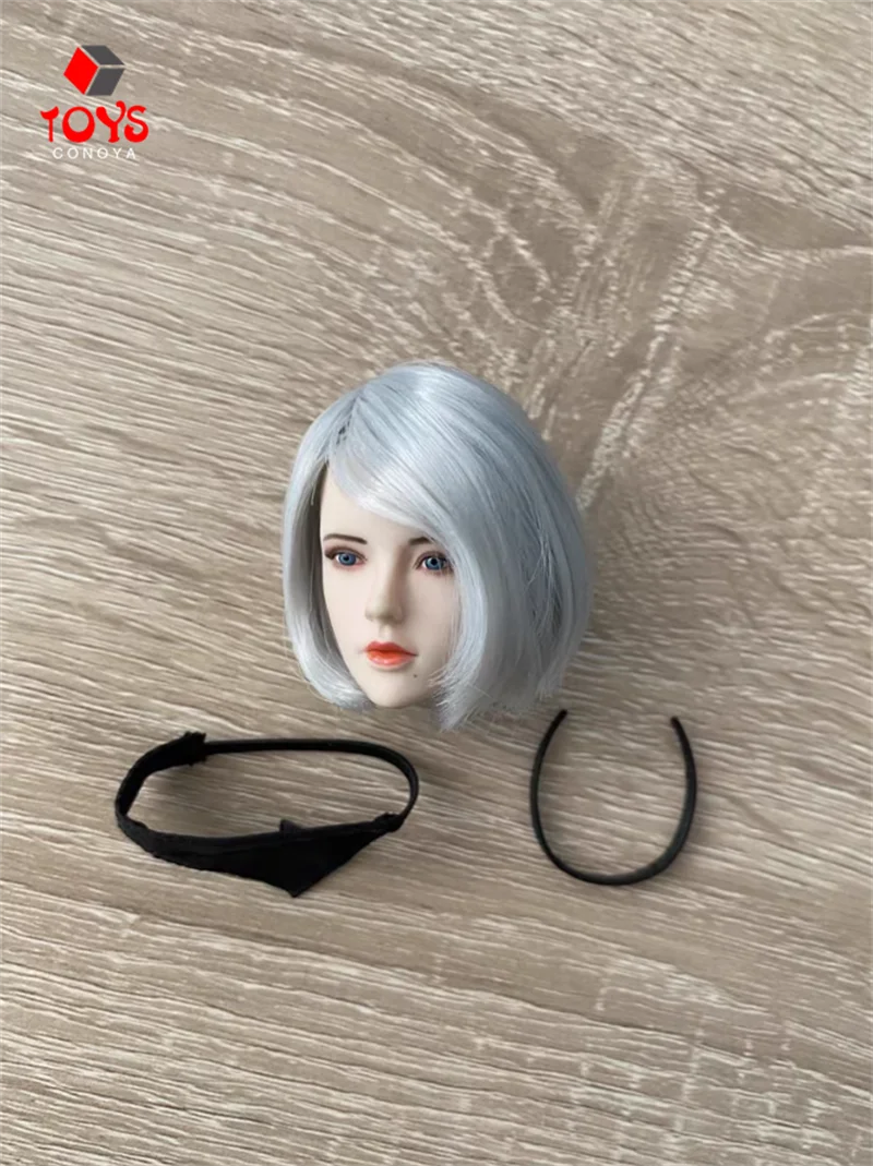 SET017 1/6 NieR 2B Gir Head Sculpt with Blindfold Hair Band Fit 12'' TBL Female Soldier Pale Action Figure Body