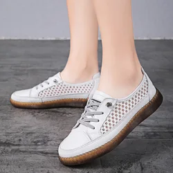 Zapatos planos informales para caminar para mujer, sandalias de piel de vaca, mocasines de suela suave, Zapatillas de malla de cuero genuino para correr