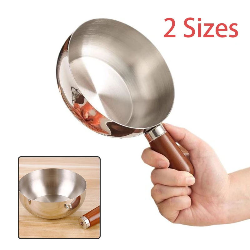 Single-person Pot Stainless Steel Bowl Walnut Wood Handle Fruit Salad Yogurt Bowl Breakfast Cooking Tool Kitchen Restaurant
