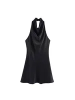 2025 mujeres verano Halter Mini vestido moda Sexy satén espalda descubierta sólido femenino elegante vestidos de fiesta callejera ropa